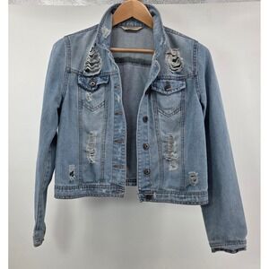 Highway Jeans Women Light Wash Distressed Denim Jacket Size Large Retro Thrashed